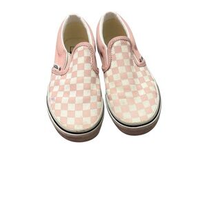 Vans Kids Pink and White Checkered Slip-On Sneakers Size 1